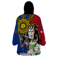 Philippines Lapu-Lapu Wearable Blanket Hoodie Filipino Sun Tattoo With Yakan Pattern LT03 - Polynesian Pride
