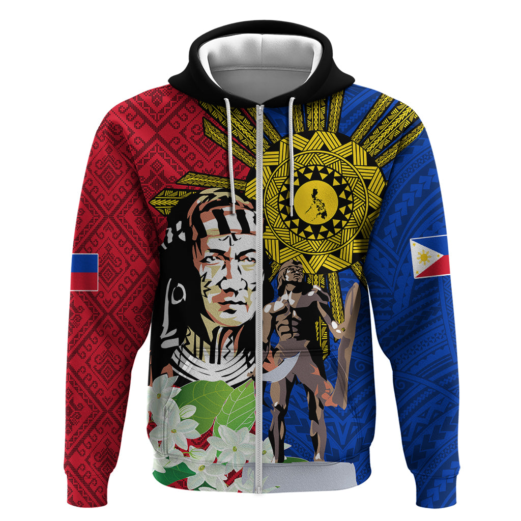 Philippines Lapu-Lapu Zip Hoodie Filipino Sun Tattoo With Yakan Pattern LT03 Zip Hoodie Red - Polynesian Pride
