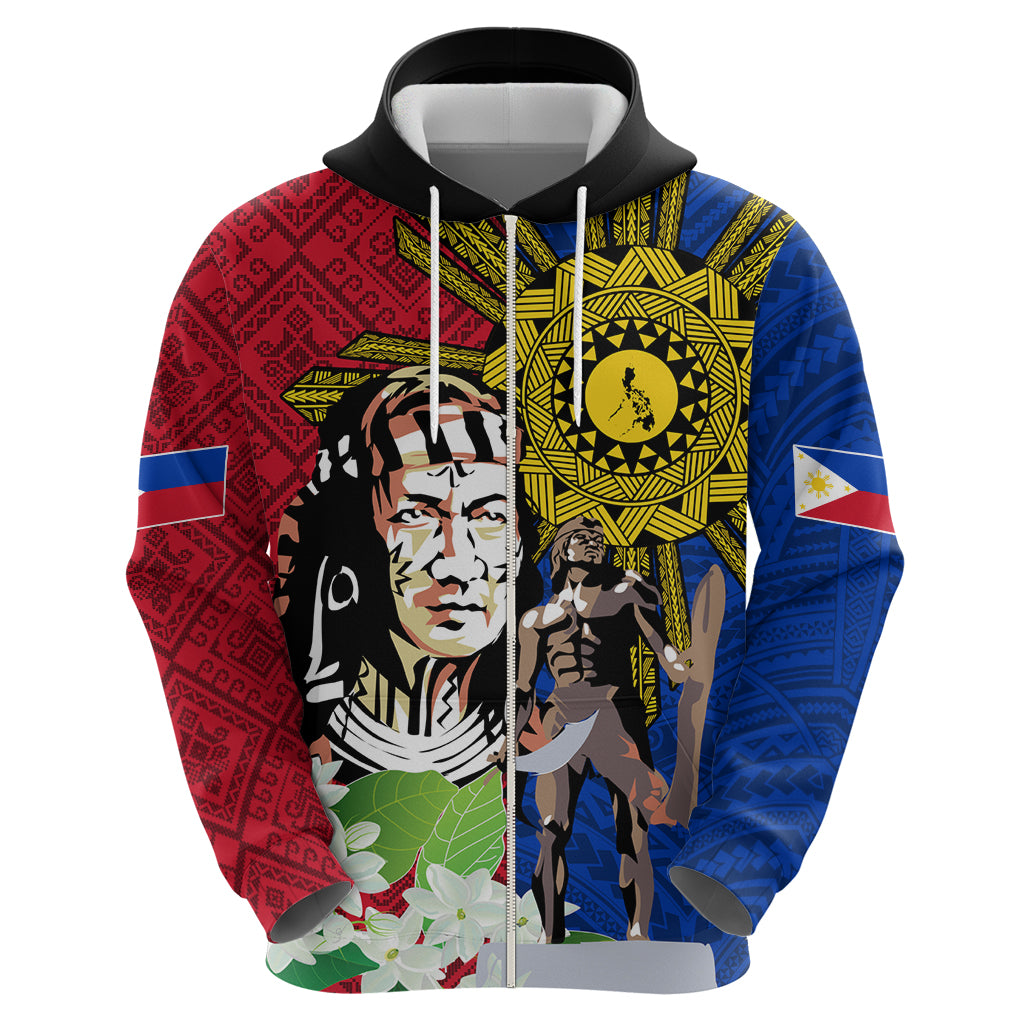 Philippines Lapu-Lapu Zip Hoodie Filipino Sun Tattoo With Yakan Pattern LT03 - Polynesian Pride