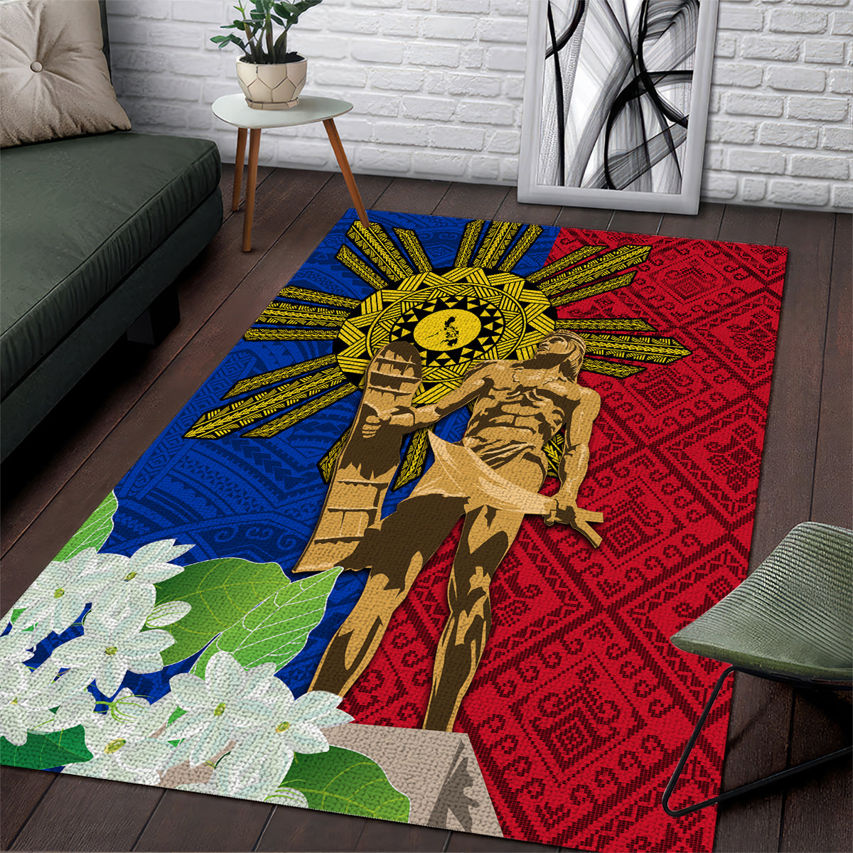 Philippines Lapu Lapu King Jasmine Flowers Area Rug Filipino Sun Tattoo LT03 Red - Polynesian Pride
