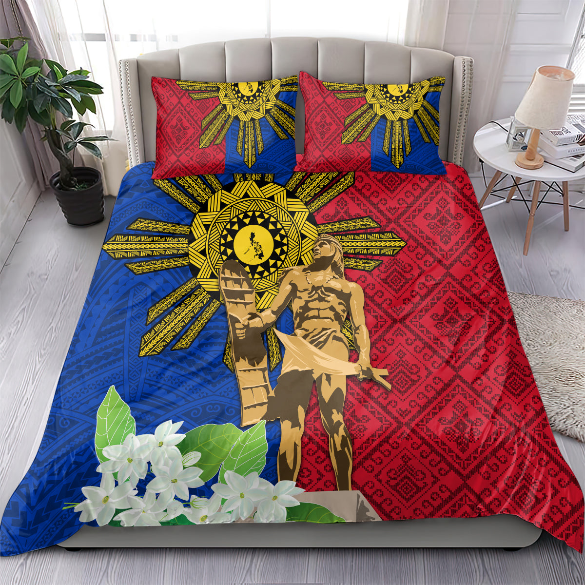 Philippines Lapu Lapu King Jasmine Flowers Bedding Set Filipino Sun Tattoo LT03 - Polynesian Pride