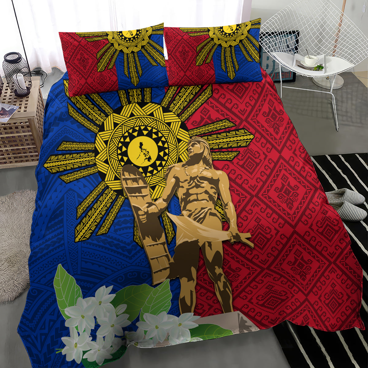 Philippines Lapu Lapu King Jasmine Flowers Bedding Set Filipino Sun Tattoo LT03 - Polynesian Pride