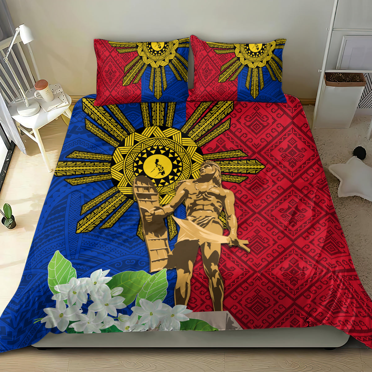 Philippines Lapu Lapu King Jasmine Flowers Bedding Set Filipino Sun Tattoo LT03 - Polynesian Pride