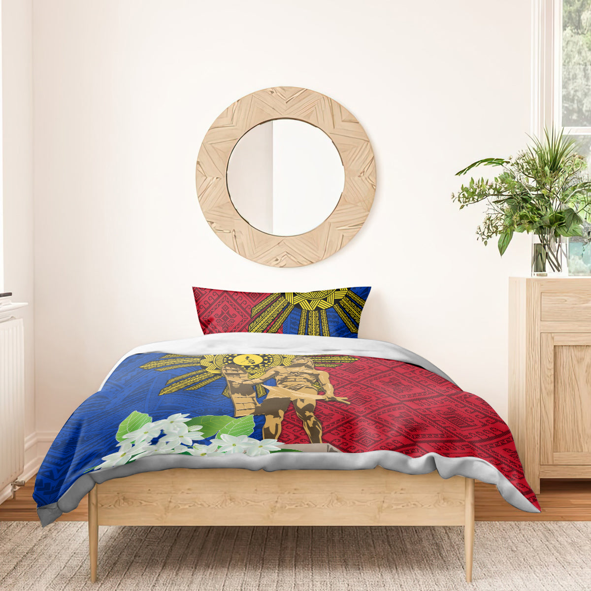 Philippines Lapu Lapu King Jasmine Flowers Bedding Set Filipino Sun Tattoo LT03 - Polynesian Pride