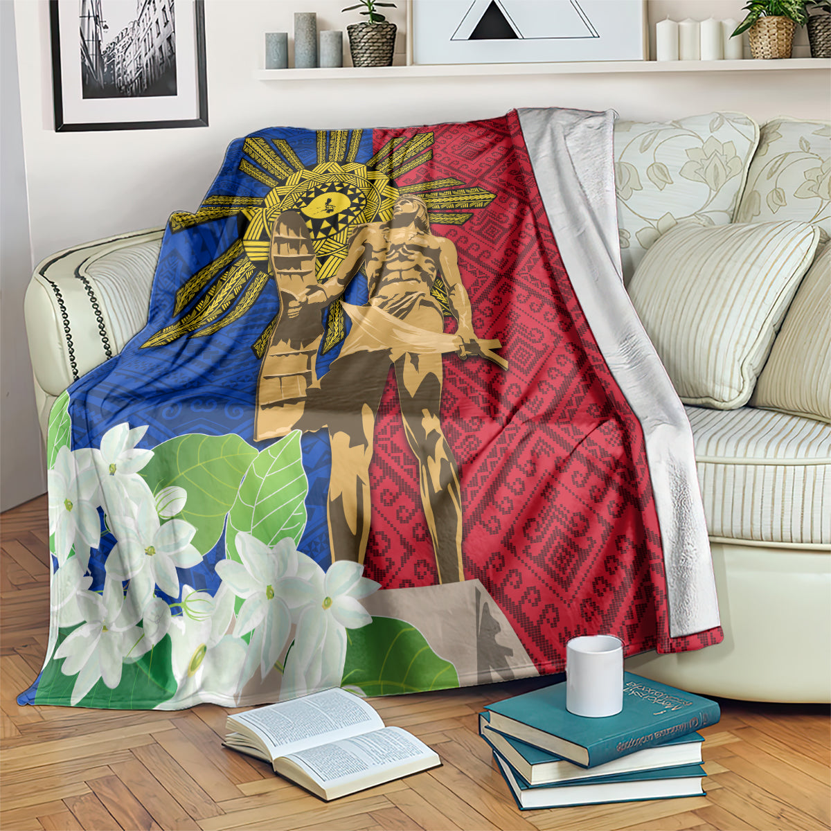 Philippines Lapu Lapu King Jasmine Flowers Blanket Filipino Sun Tattoo LT03 Red - Polynesian Pride