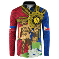 Philippines Lapu Lapu King Jasmine Flowers Button Sweatshirt Filipino Sun Tattoo LT03 Red - Polynesian Pride