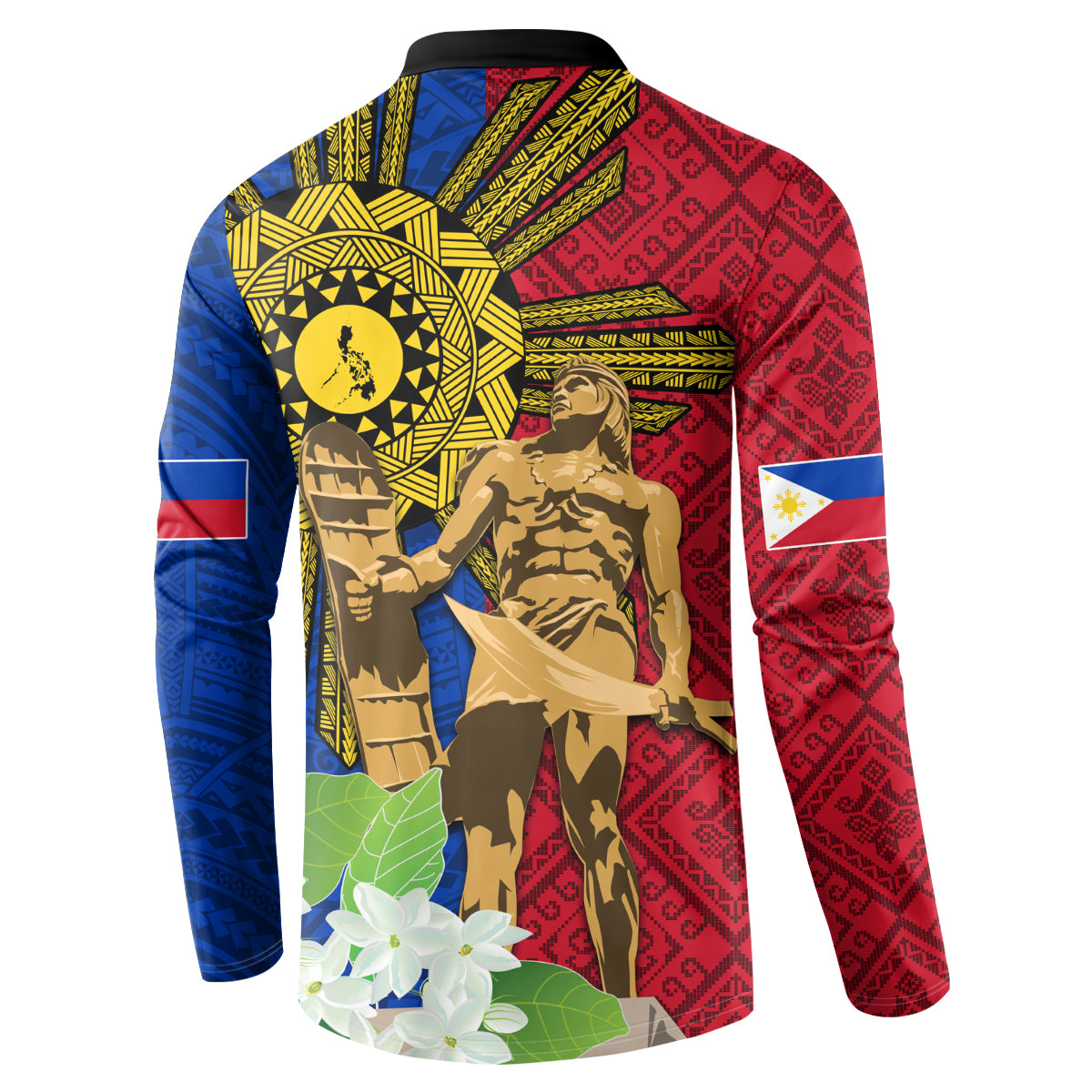 Philippines Lapu Lapu King Jasmine Flowers Button Sweatshirt Filipino Sun Tattoo LT03 - Polynesian Pride