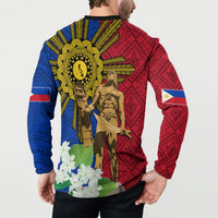 Philippines Lapu Lapu King Jasmine Flowers Button Sweatshirt Filipino Sun Tattoo LT03 - Polynesian Pride