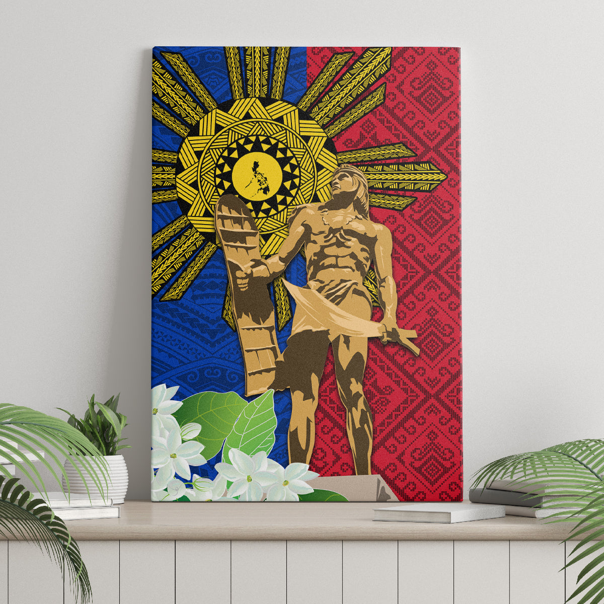 Philippines Lapu Lapu King Jasmine Flowers Canvas Wall Art Filipino Sun Tattoo LT03 - Polynesian Pride