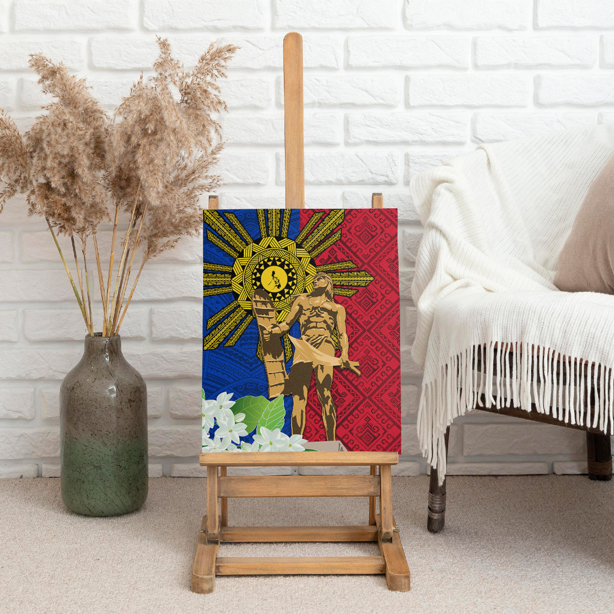 Philippines Lapu Lapu King Jasmine Flowers Canvas Wall Art Filipino Sun Tattoo LT03 - Polynesian Pride