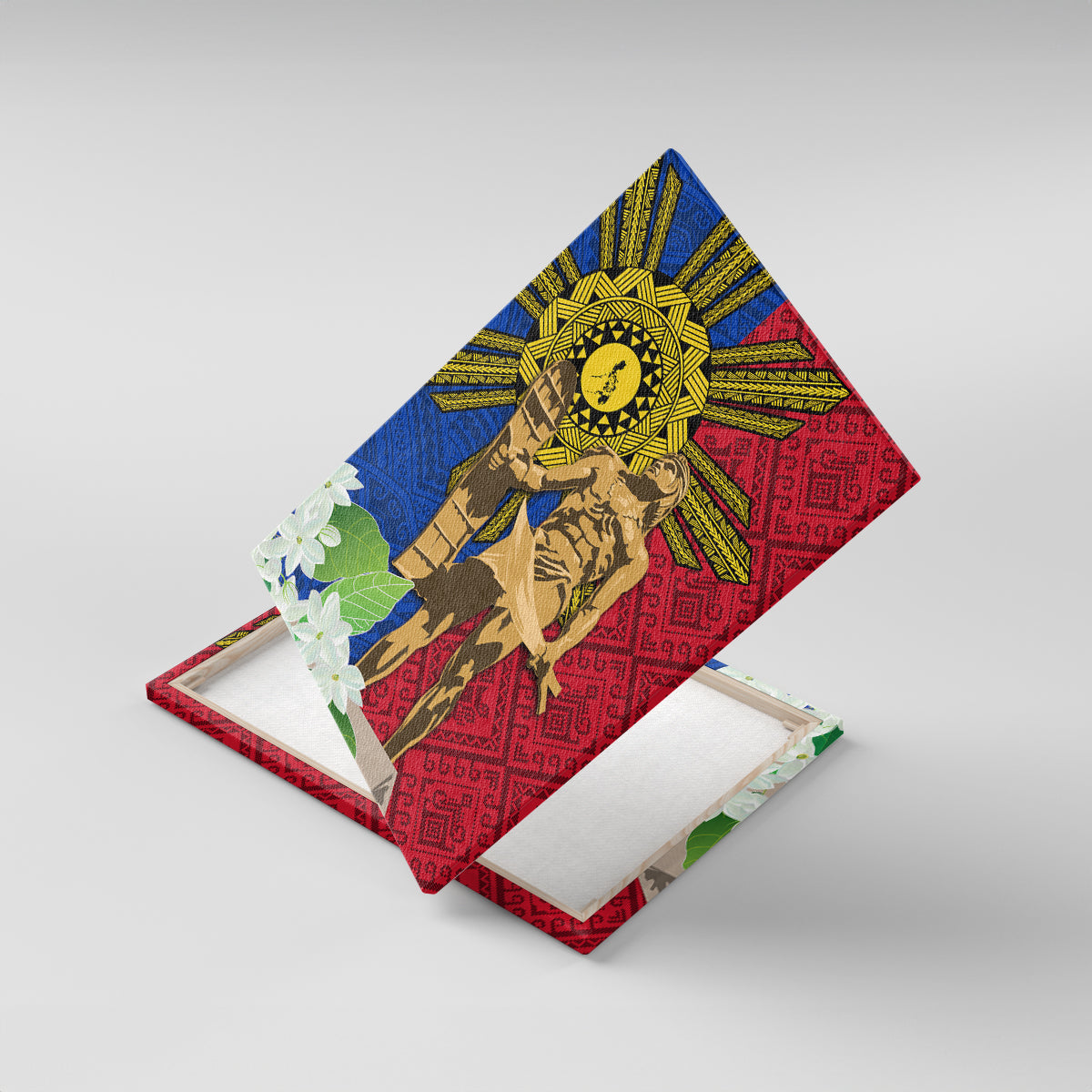 Philippines Lapu Lapu King Jasmine Flowers Canvas Wall Art Filipino Sun Tattoo LT03 With Frame Red - Polynesian Pride