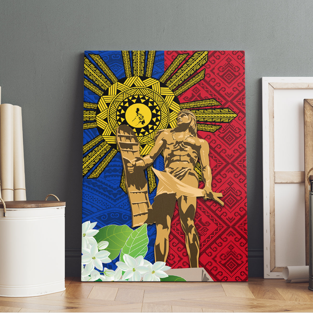Philippines Lapu Lapu King Jasmine Flowers Canvas Wall Art Filipino Sun Tattoo LT03 - Polynesian Pride