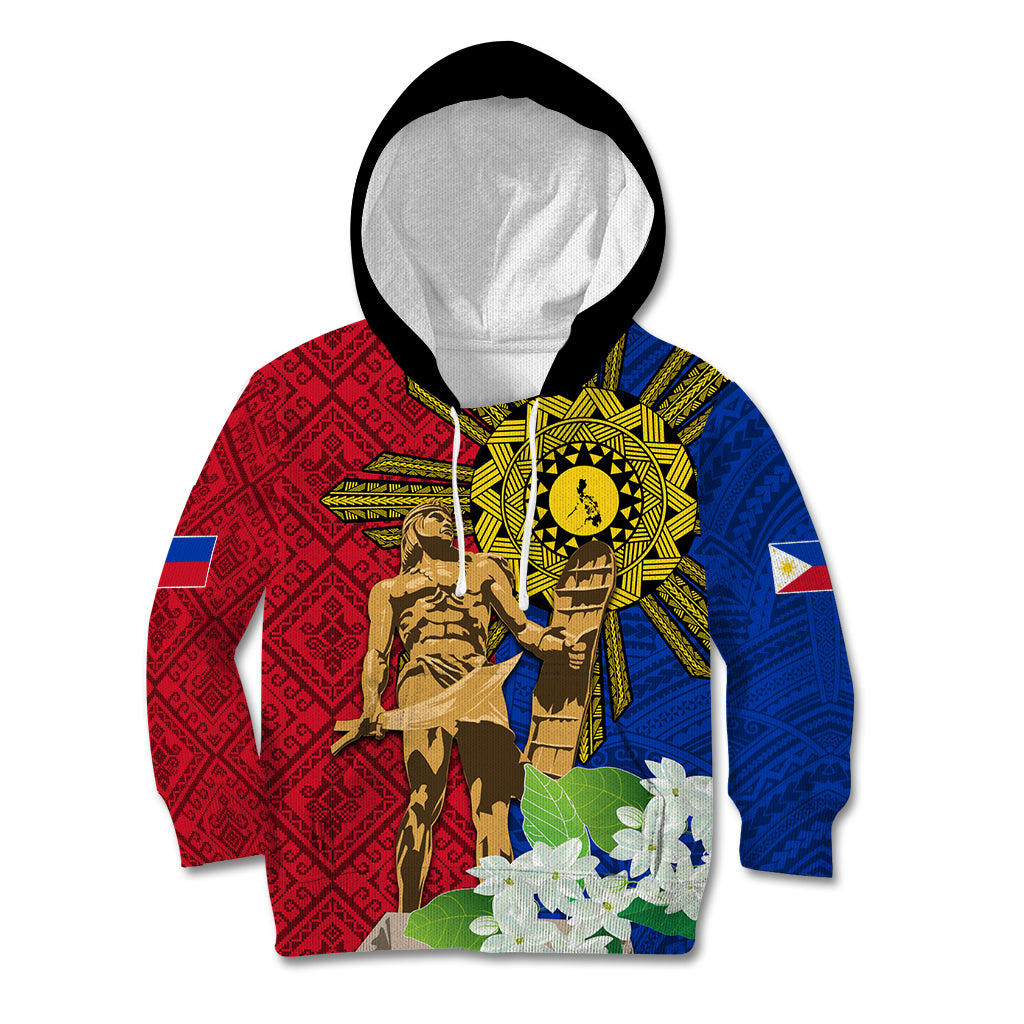 Philippines Lapu Lapu King Jasmine Flowers Kid Hoodie Filipino Sun Tattoo LT03 Hoodie Red - Polynesian Pride
