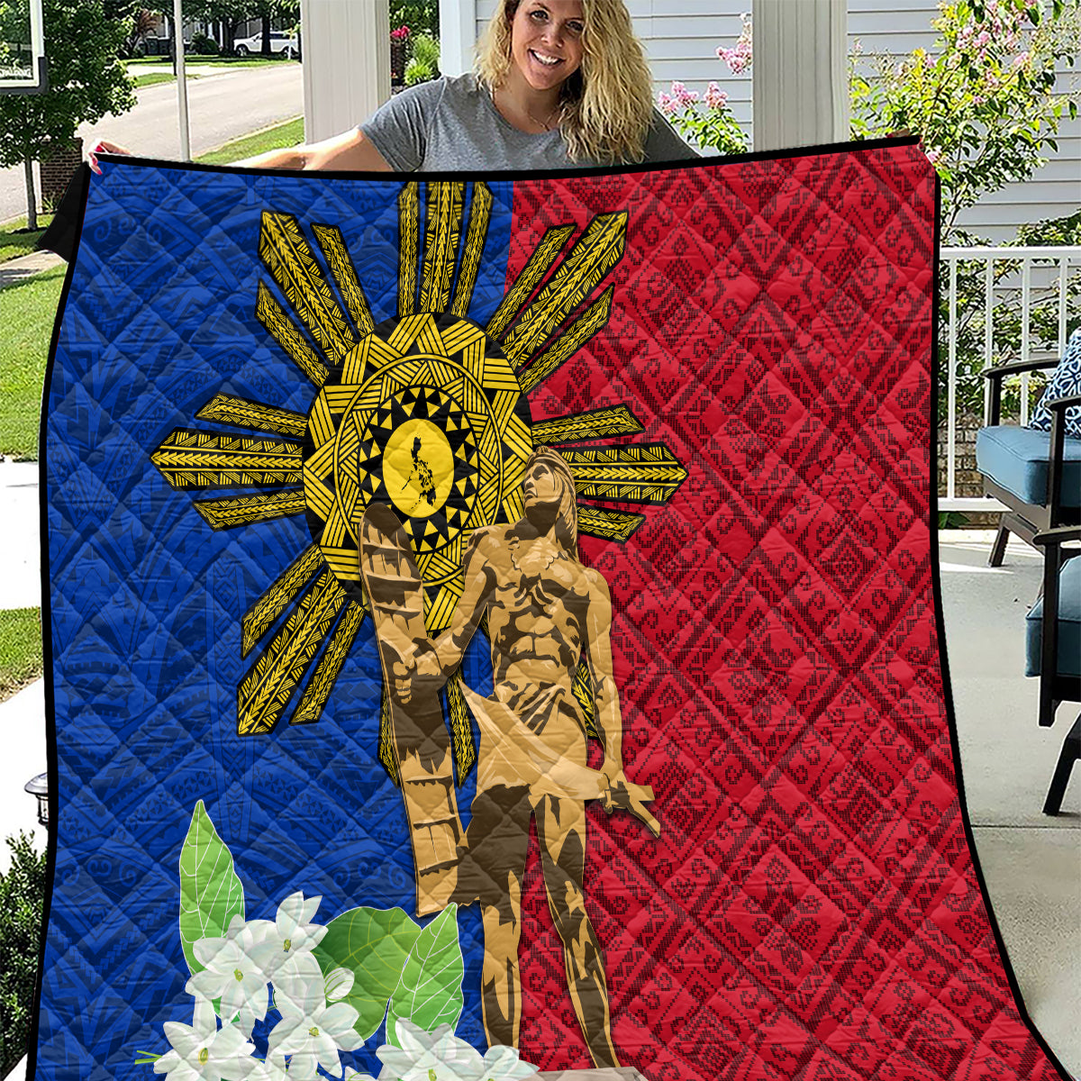 Philippines Lapu Lapu King Jasmine Flowers Quilt Filipino Sun Tattoo LT03 Red - Polynesian Pride