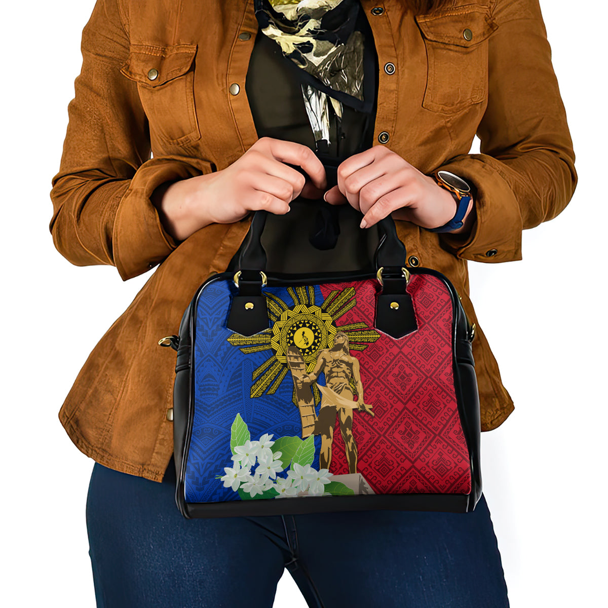 Philippines Lapu Lapu King Jasmine Flowers Shoulder Handbag Filipino Sun Tattoo LT03 - Polynesian Pride
