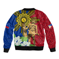Philippines Lapu Lapu King Jasmine Flowers Sleeve Zip Bomber Jacket Filipino Sun Tattoo LT03 - Polynesian Pride