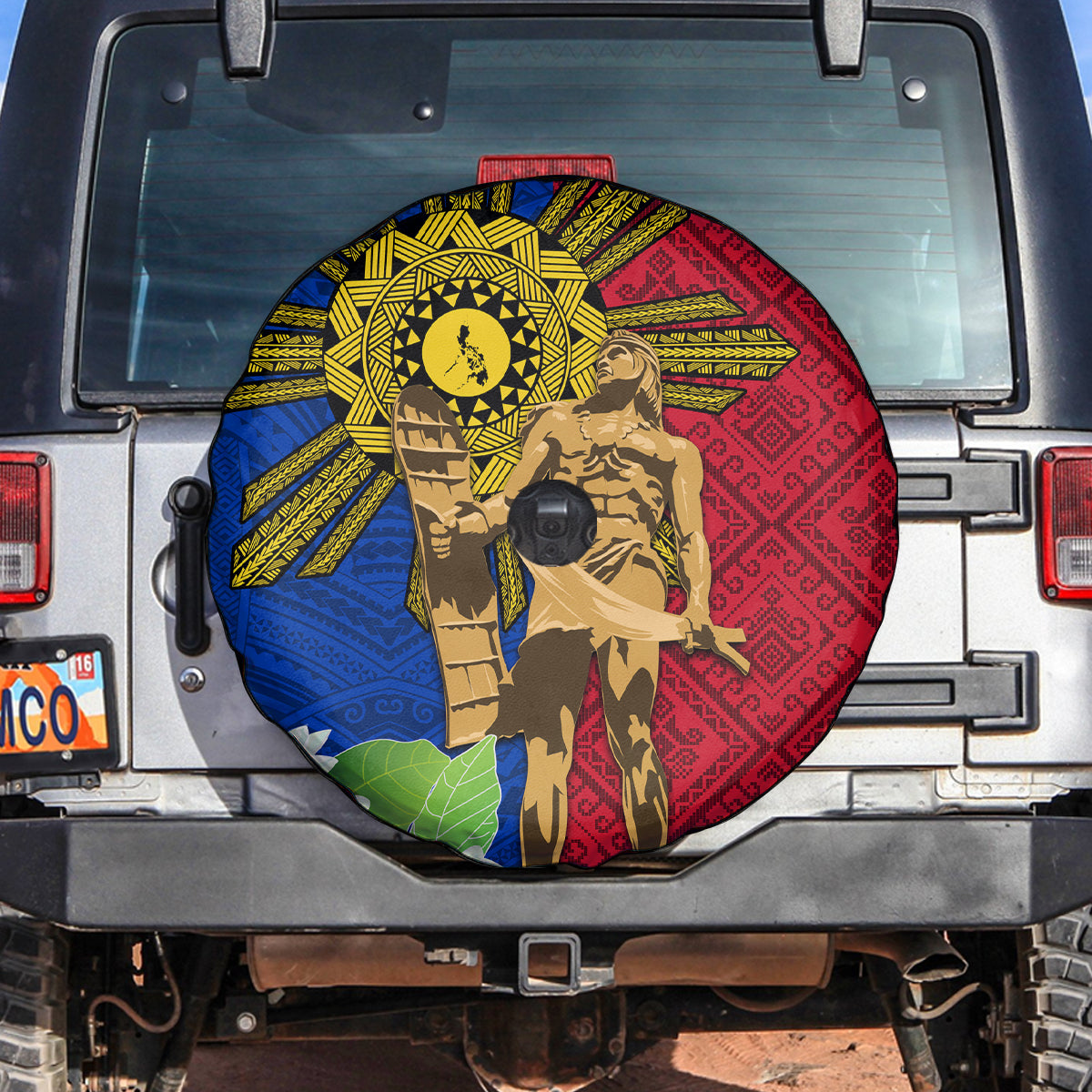 Philippines Lapu Lapu King Jasmine Flowers Spare Tire Cover Filipino Sun Tattoo LT03 Red - Polynesian Pride