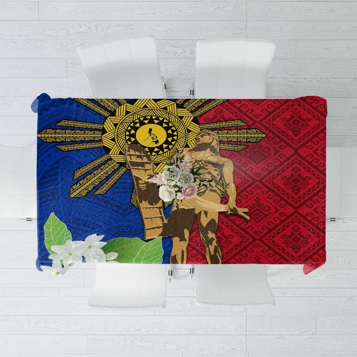 Philippines Lapu Lapu King Jasmine Flowers Tablecloth Filipino Sun Tattoo LT03 Red - Polynesian Pride