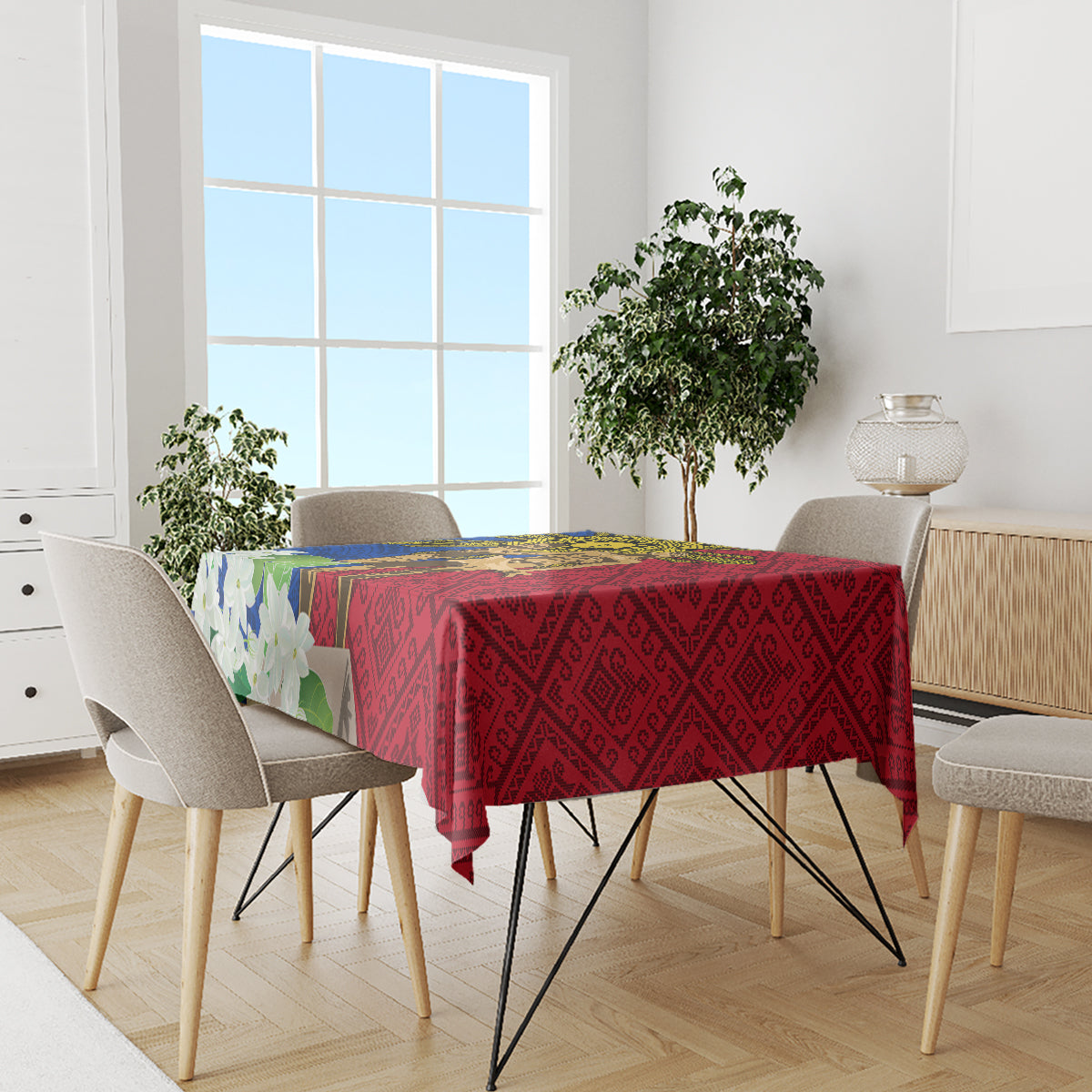 Philippines Lapu Lapu King Jasmine Flowers Tablecloth Filipino Sun Tattoo LT03 - Polynesian Pride
