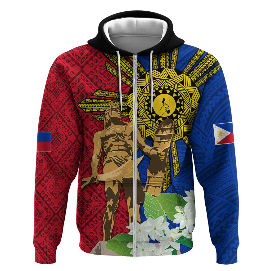 Philippines Lapu Lapu King Jasmine Flowers Zip Hoodie Filipino Sun Tattoo LT03 Zip Hoodie Red - Polynesian Pride