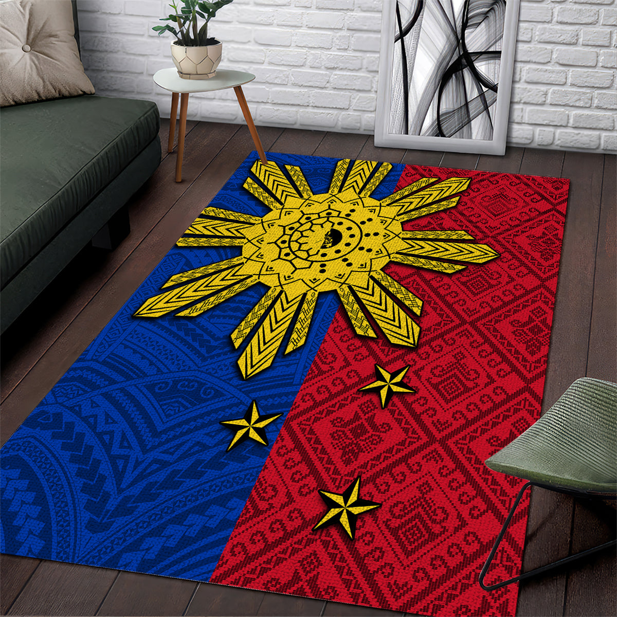 Philippines Sun Batok Tattoo Area Rug Polynesian and Yakan Pattern LT03 Red - Polynesian Pride