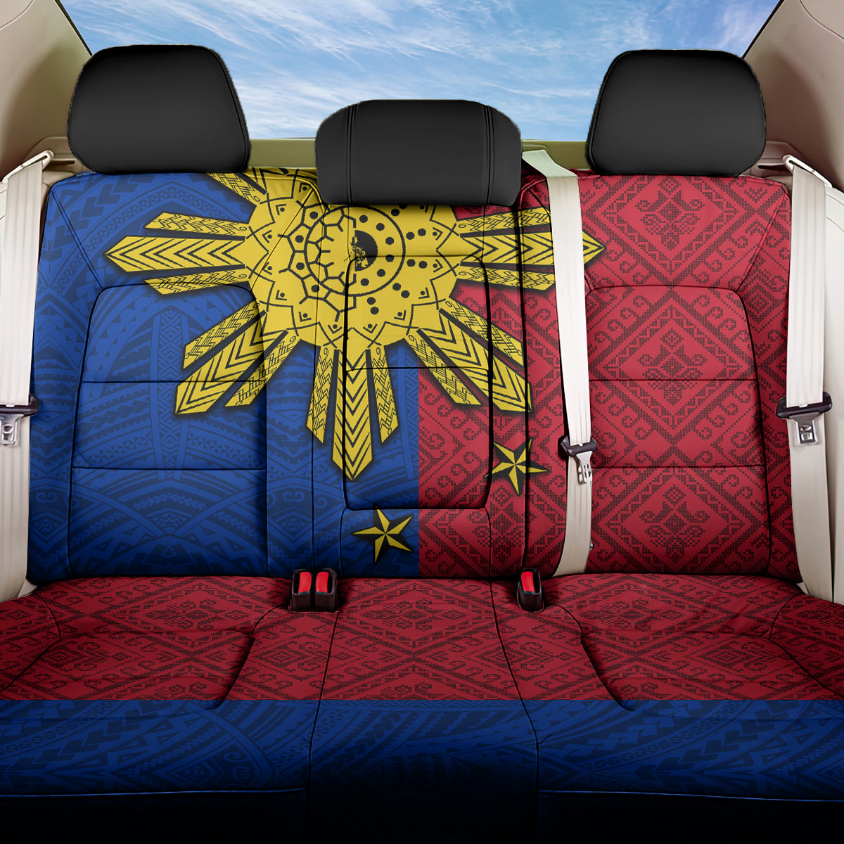Philippines Sun Batok Tattoo Back Car Seat Cover Polynesian and Yakan Pattern LT03 One Size Red - Polynesian Pride