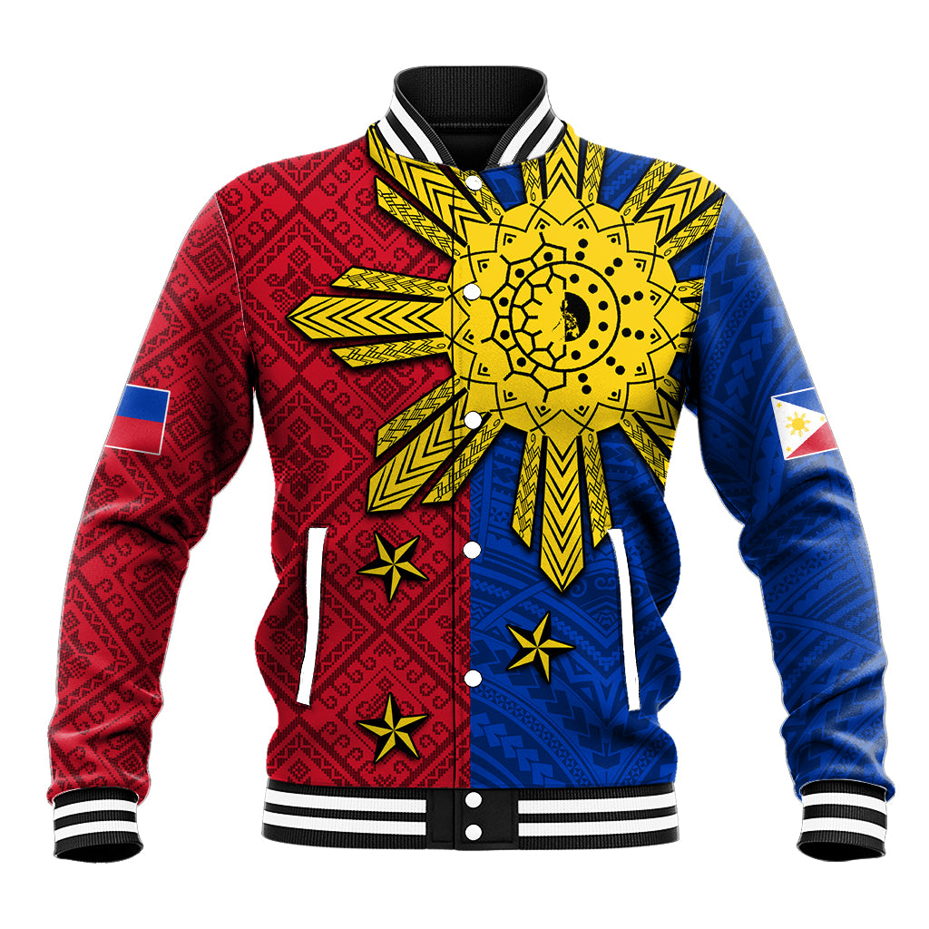 Philippines Sun Batok Tattoo Baseball Jacket Polynesian and Yakan Pattern LT03 Unisex Red - Polynesian Pride