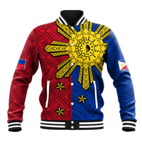 Philippines Sun Batok Tattoo Baseball Jacket Polynesian and Yakan Pattern LT03 Unisex Red - Polynesian Pride
