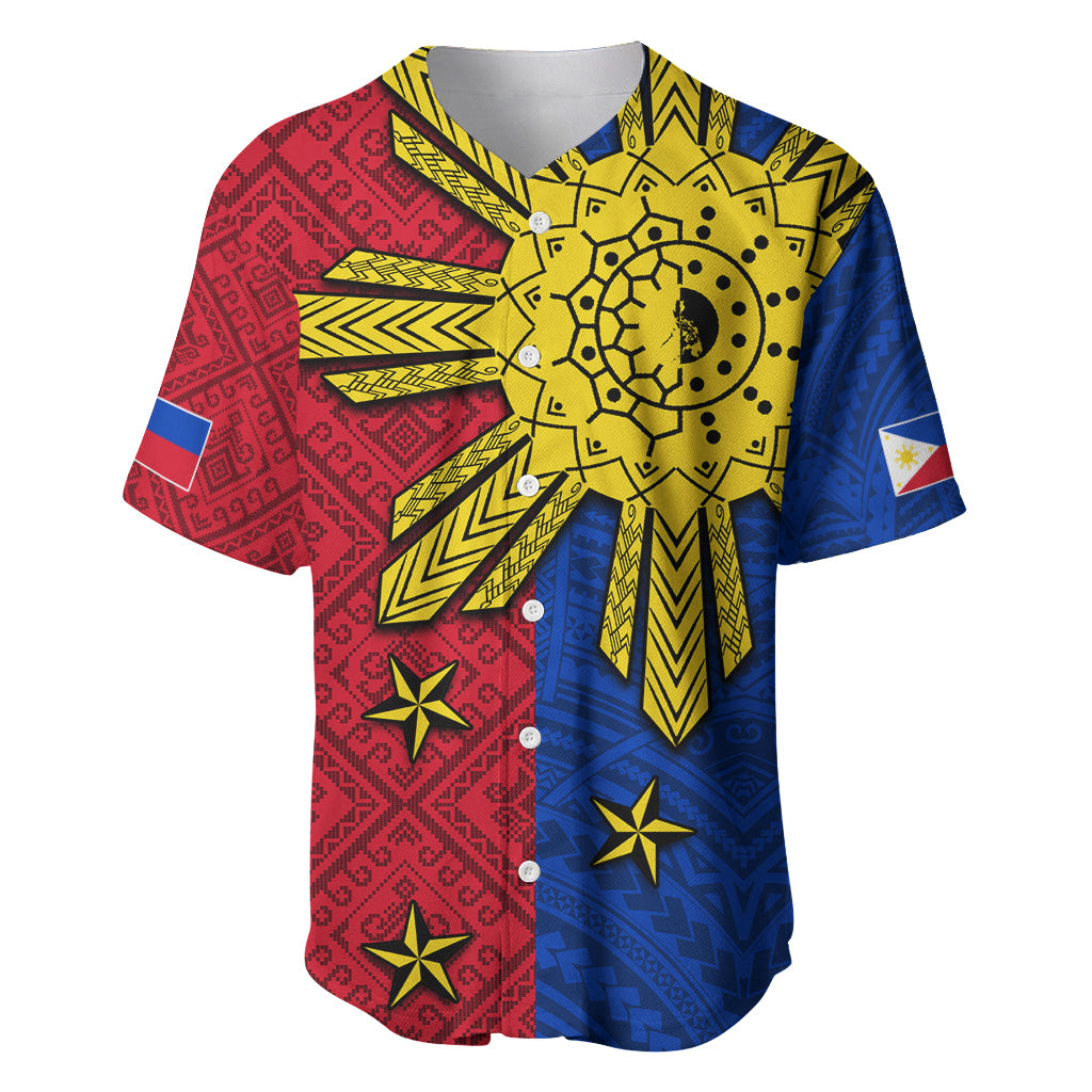 Philippines Sun Batok Tattoo Baseball Jersey Polynesian and Yakan Pattern LT03 Red - Polynesian Pride