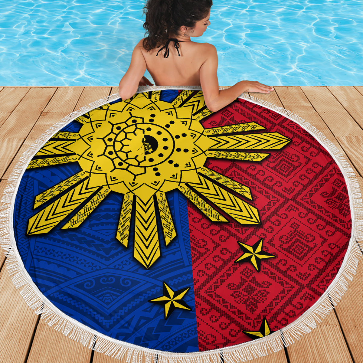 Philippines Sun Batok Tattoo Beach Blanket Polynesian and Yakan Pattern LT03 - Polynesian Pride