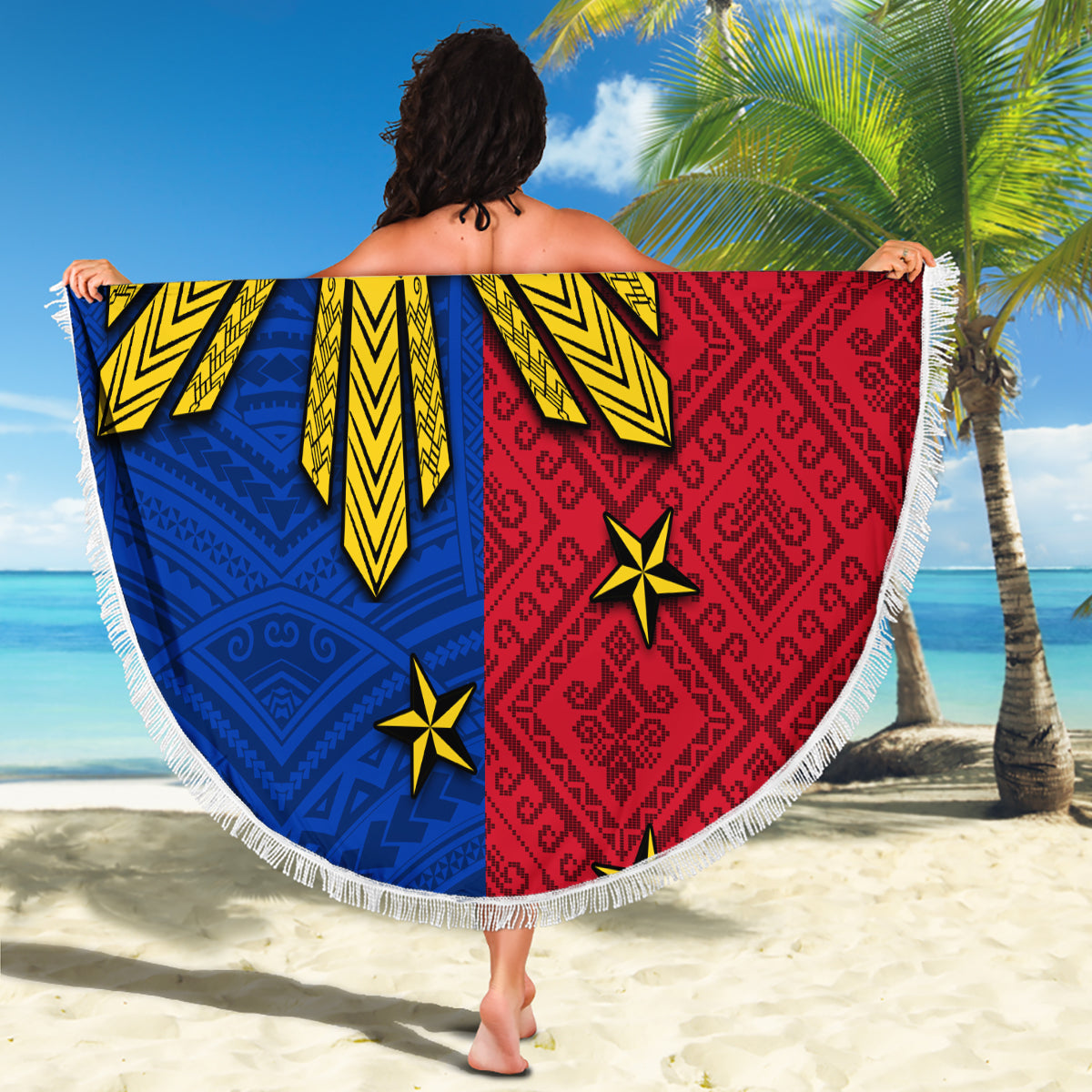 Philippines Sun Batok Tattoo Beach Blanket Polynesian and Yakan Pattern LT03 - Polynesian Pride