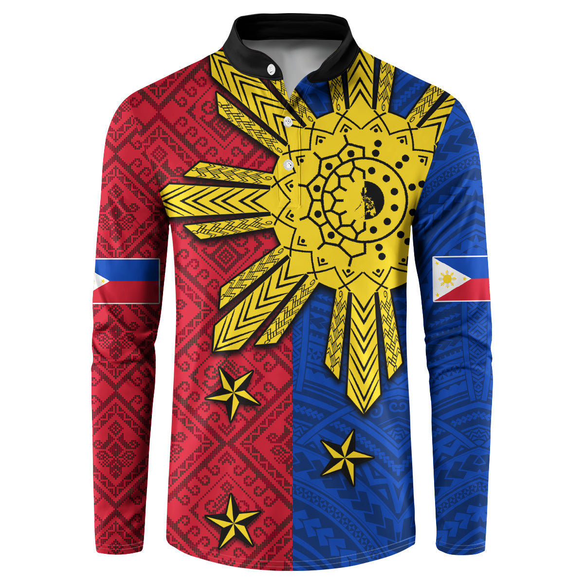 Philippines Sun Batok Tattoo Button Sweatshirt Polynesian and Yakan Pattern LT03 Red - Polynesian Pride