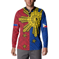 Philippines Sun Batok Tattoo Button Sweatshirt Polynesian and Yakan Pattern LT03 - Polynesian Pride