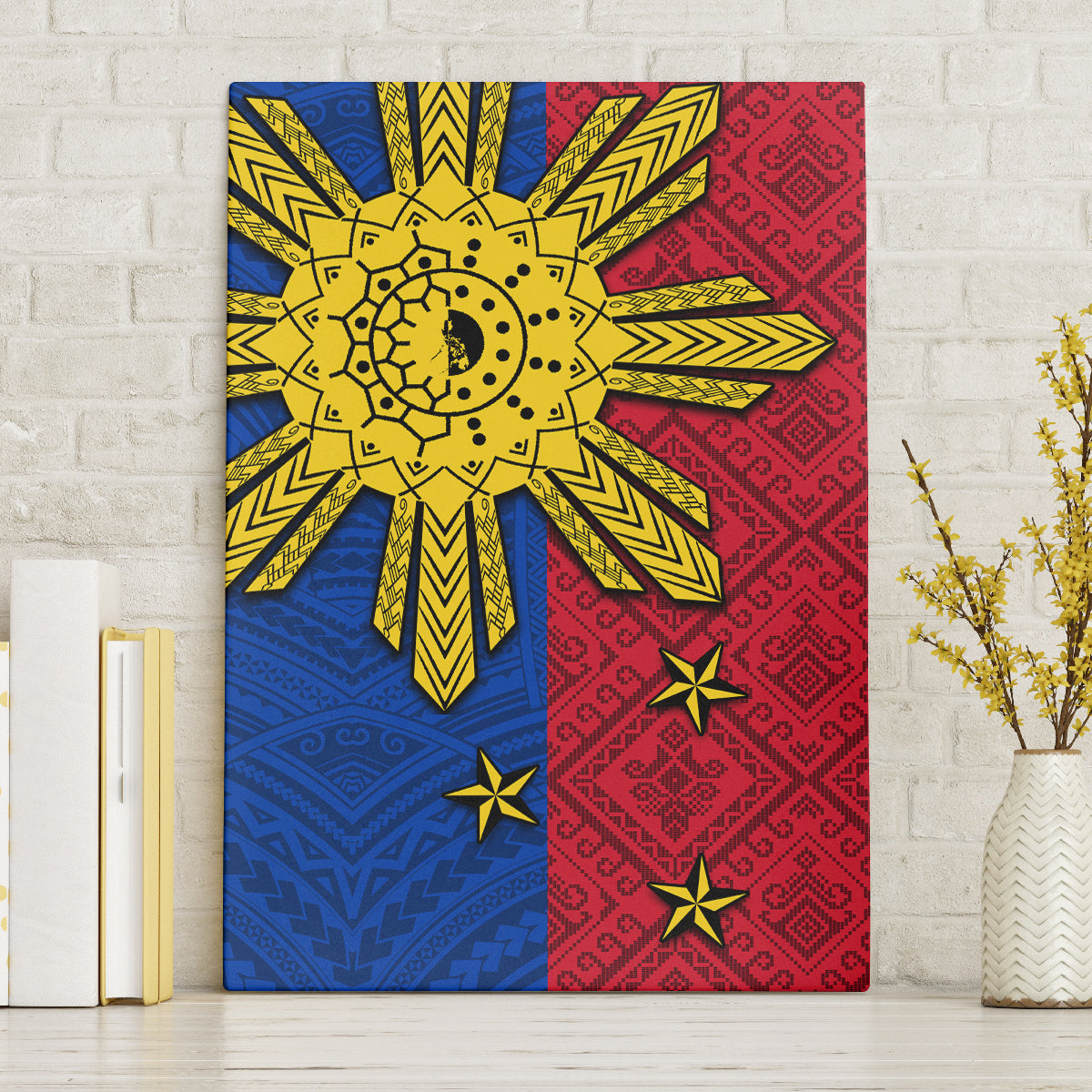 Philippines Sun Batok Tattoo Canvas Wall Art Polynesian and Yakan Pattern LT03 Without Frame Red - Polynesian Pride