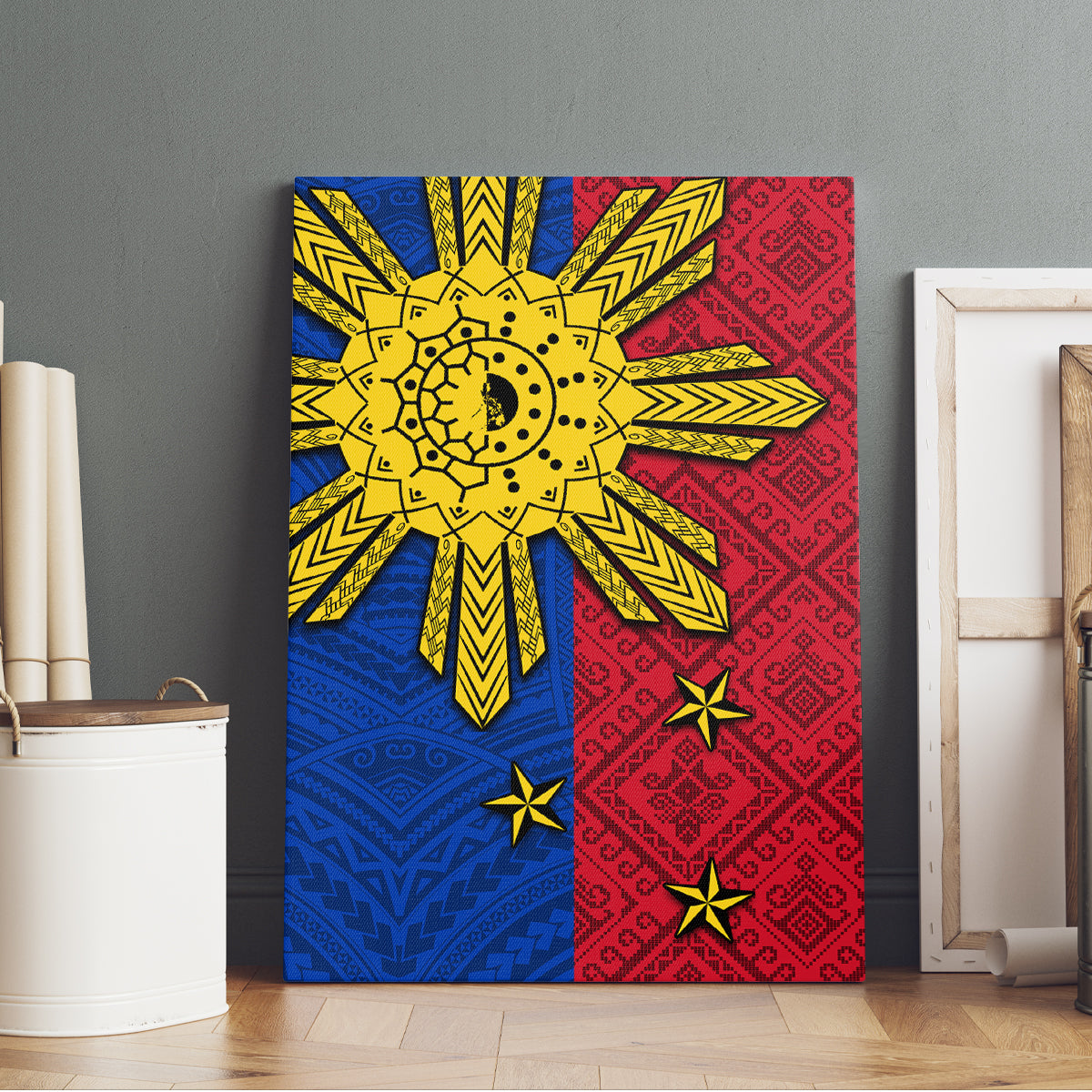 Philippines Sun Batok Tattoo Canvas Wall Art Polynesian and Yakan Pattern LT03 - Polynesian Pride