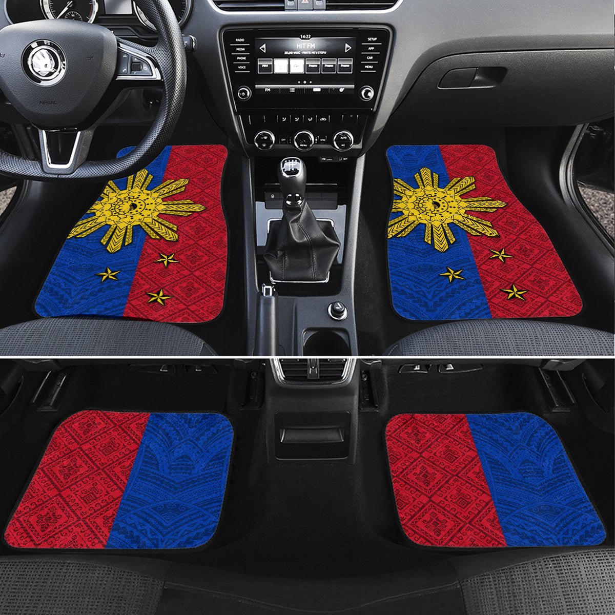 Philippines Sun Batok Tattoo Car Mats Polynesian and Yakan Pattern LT03 Set 4pcs Red - Polynesian Pride