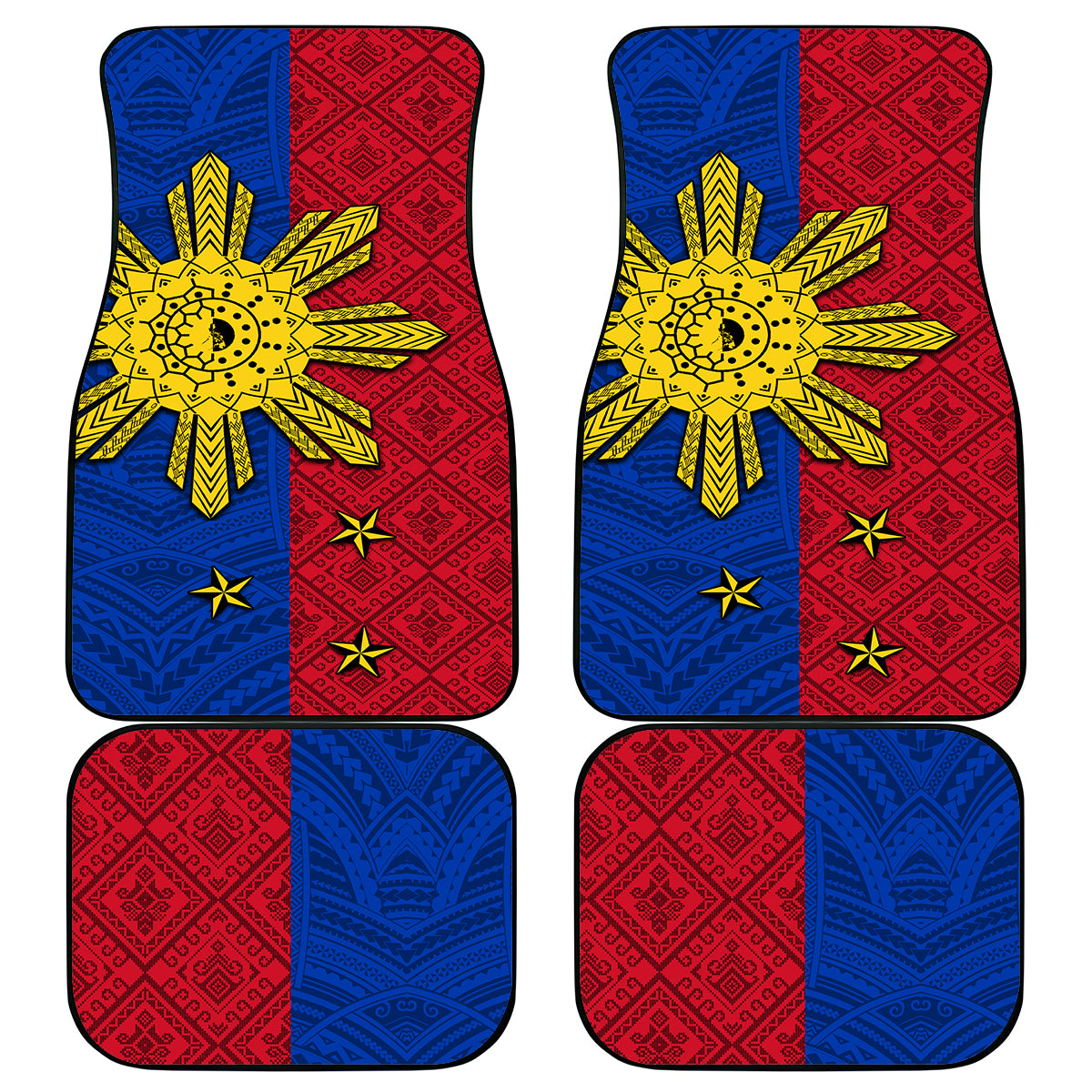 Philippines Sun Batok Tattoo Car Mats Polynesian and Yakan Pattern LT03 - Polynesian Pride