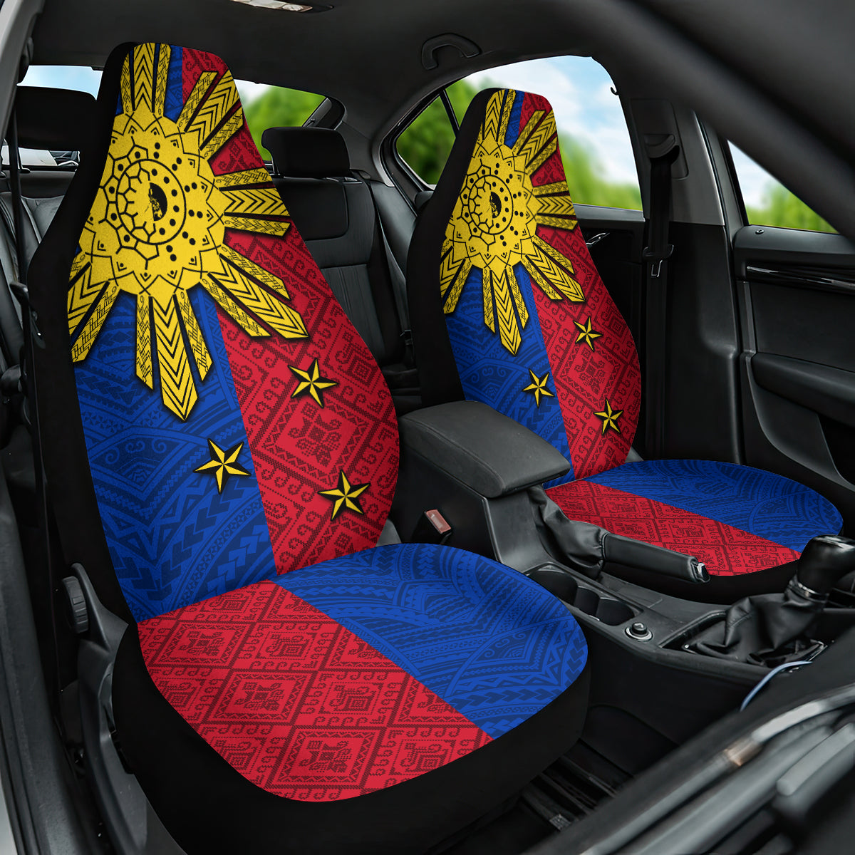 Philippines Sun Batok Tattoo Car Seat Cover Polynesian and Yakan Pattern LT03 One Size Red - Polynesian Pride