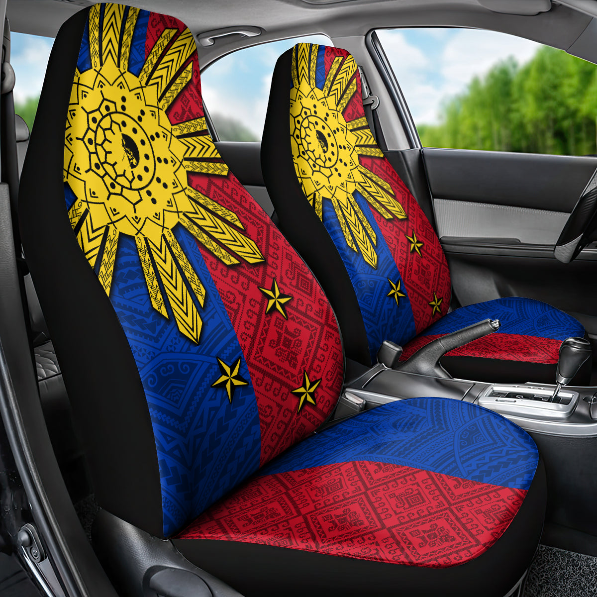 Philippines Sun Batok Tattoo Car Seat Cover Polynesian and Yakan Pattern LT03 - Polynesian Pride