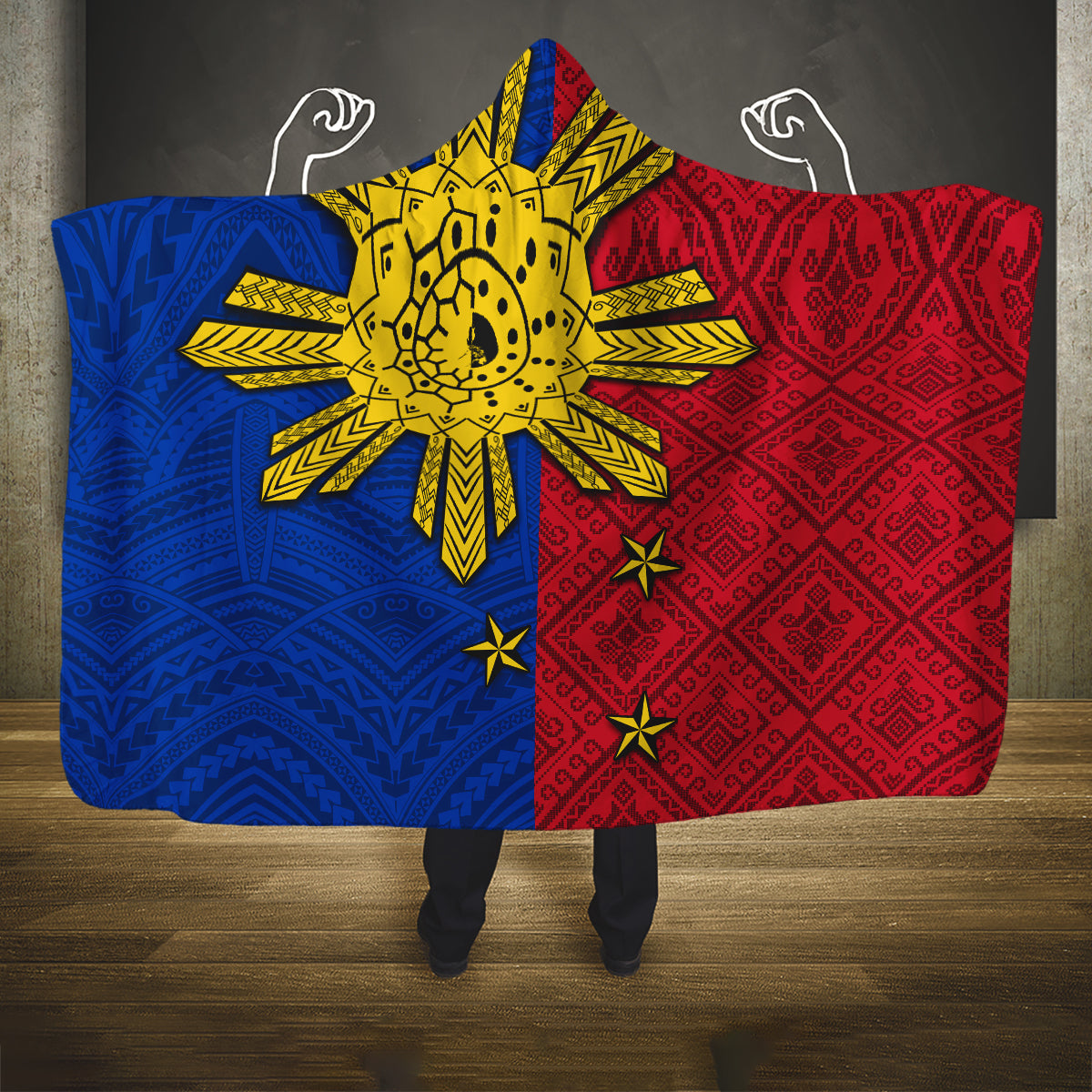 Philippines Sun Batok Tattoo Hooded Blanket Polynesian and Yakan Pattern
