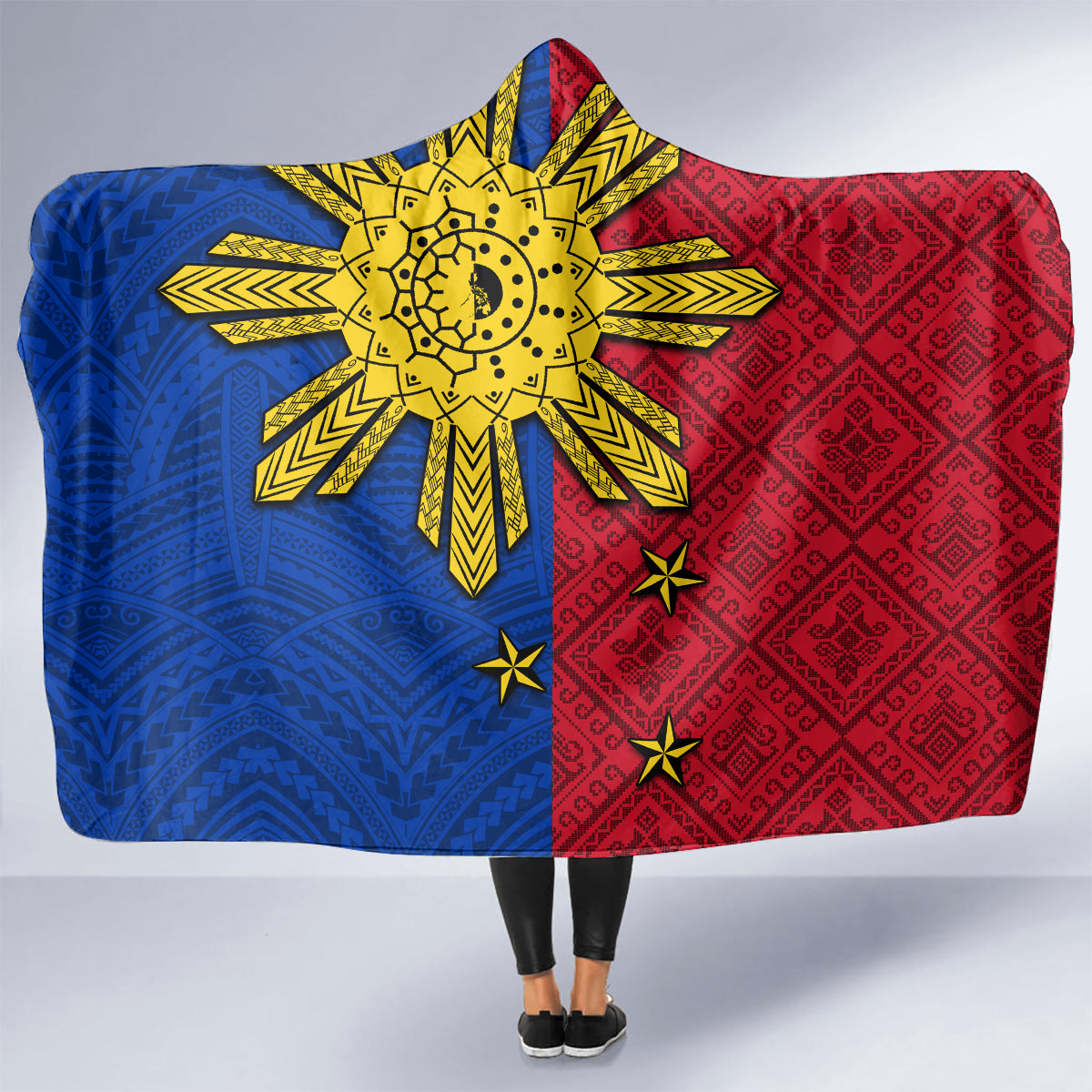 Philippines Sun Batok Tattoo Hooded Blanket Polynesian and Yakan Pattern LT03 - Polynesian Pride