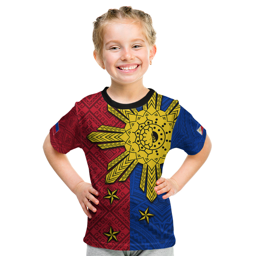 Philippines Sun Batok Tattoo Kid T Shirt Polynesian and Yakan Pattern LT03 Red - Polynesian Pride