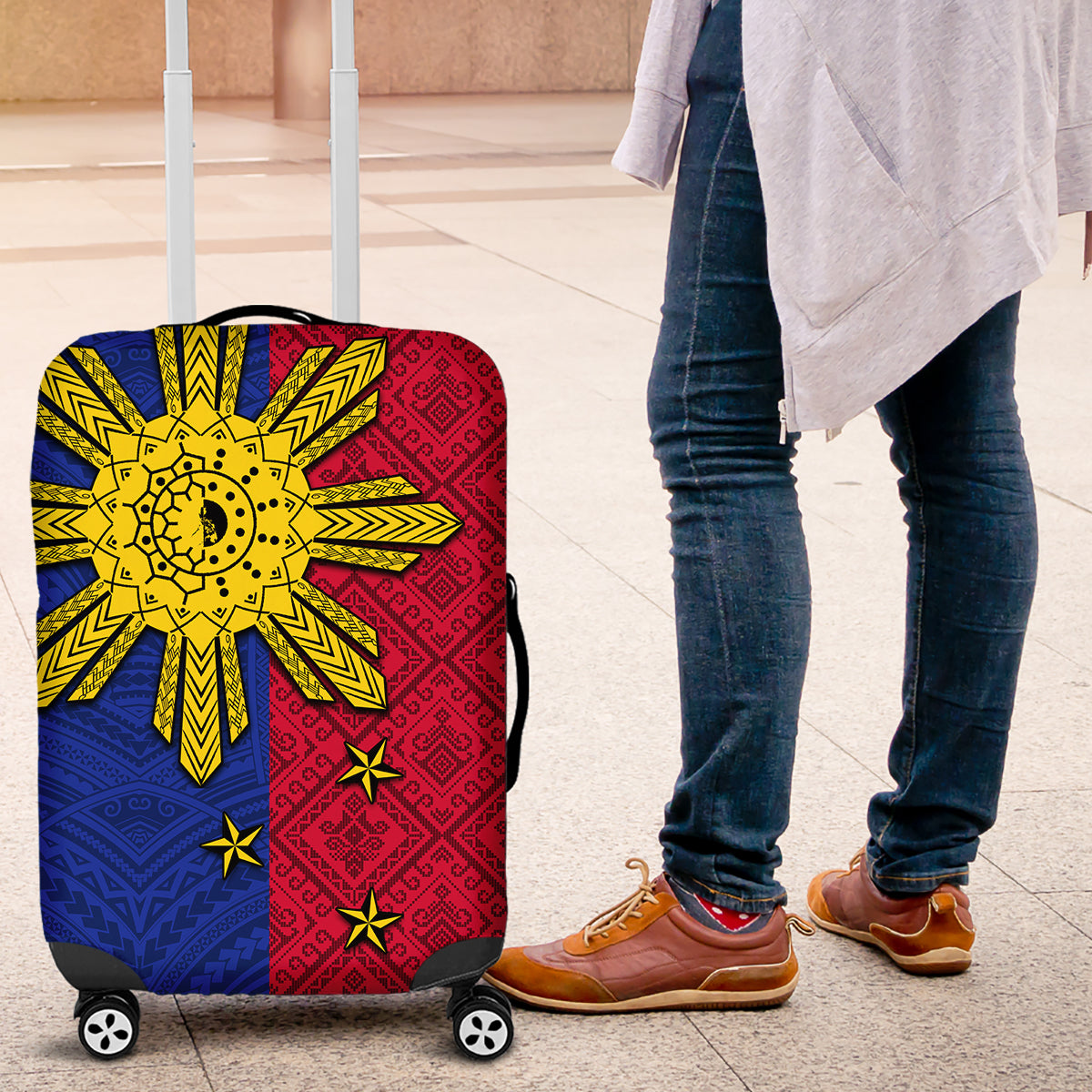 Philippines Sun Batok Tattoo Luggage Cover Polynesian and Yakan Pattern LT03 Red - Polynesian Pride