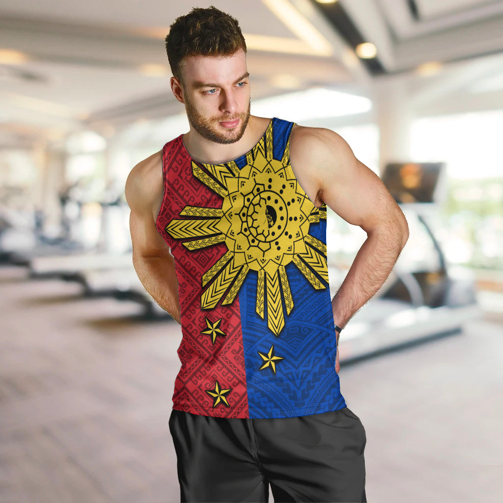 Philippines Sun Batok Tattoo Men Tank Top Polynesian and Yakan Pattern LT03 Red - Polynesian Pride