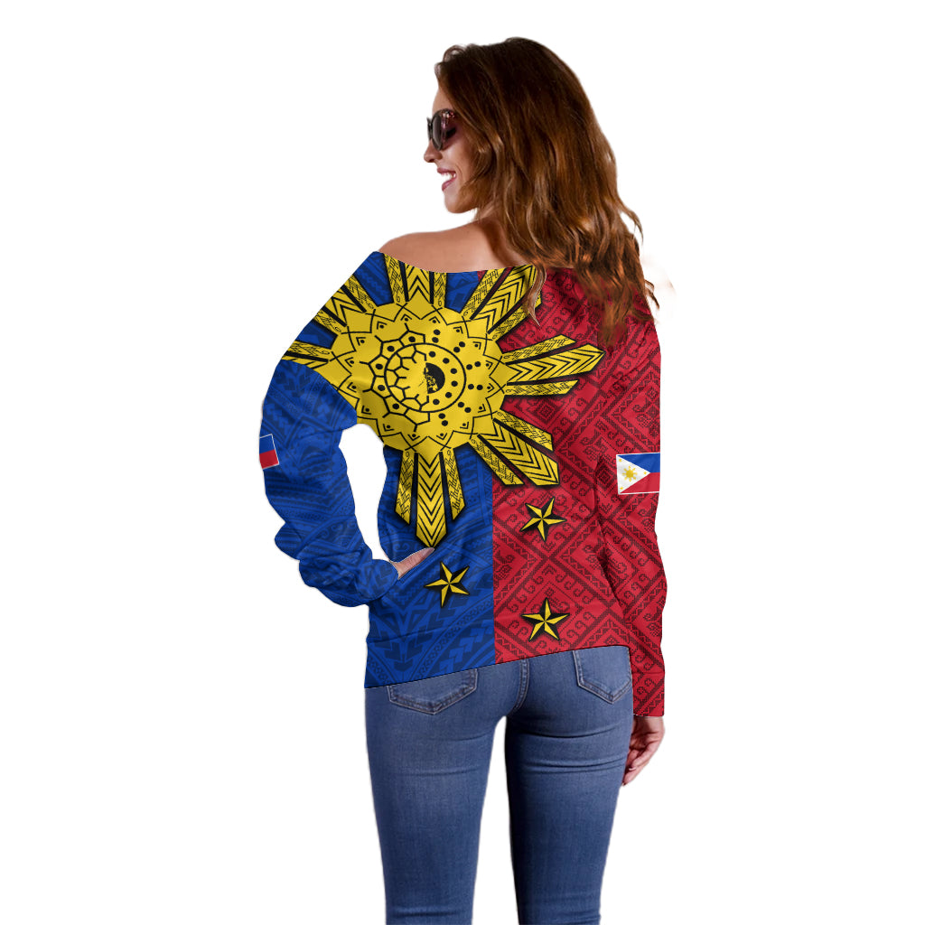 Philippines Sun Batok Tattoo Off Shoulder Sweater Polynesian and Yakan Pattern LT03 - Polynesian Pride