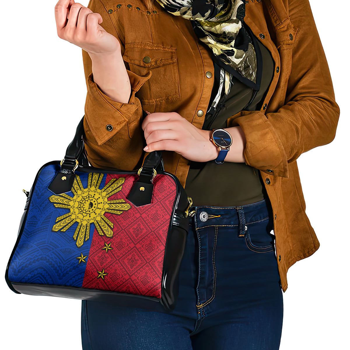 Philippines Sun Batok Tattoo Shoulder Handbag Polynesian and Yakan Pattern LT03 - Polynesian Pride