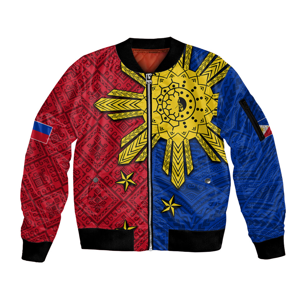 Philippines Sun Batok Tattoo Sleeve Zip Bomber Jacket Polynesian and Yakan Pattern LT03 Unisex Red - Polynesian Pride