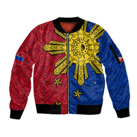Philippines Sun Batok Tattoo Sleeve Zip Bomber Jacket Polynesian and Yakan Pattern LT03 Unisex Red - Polynesian Pride