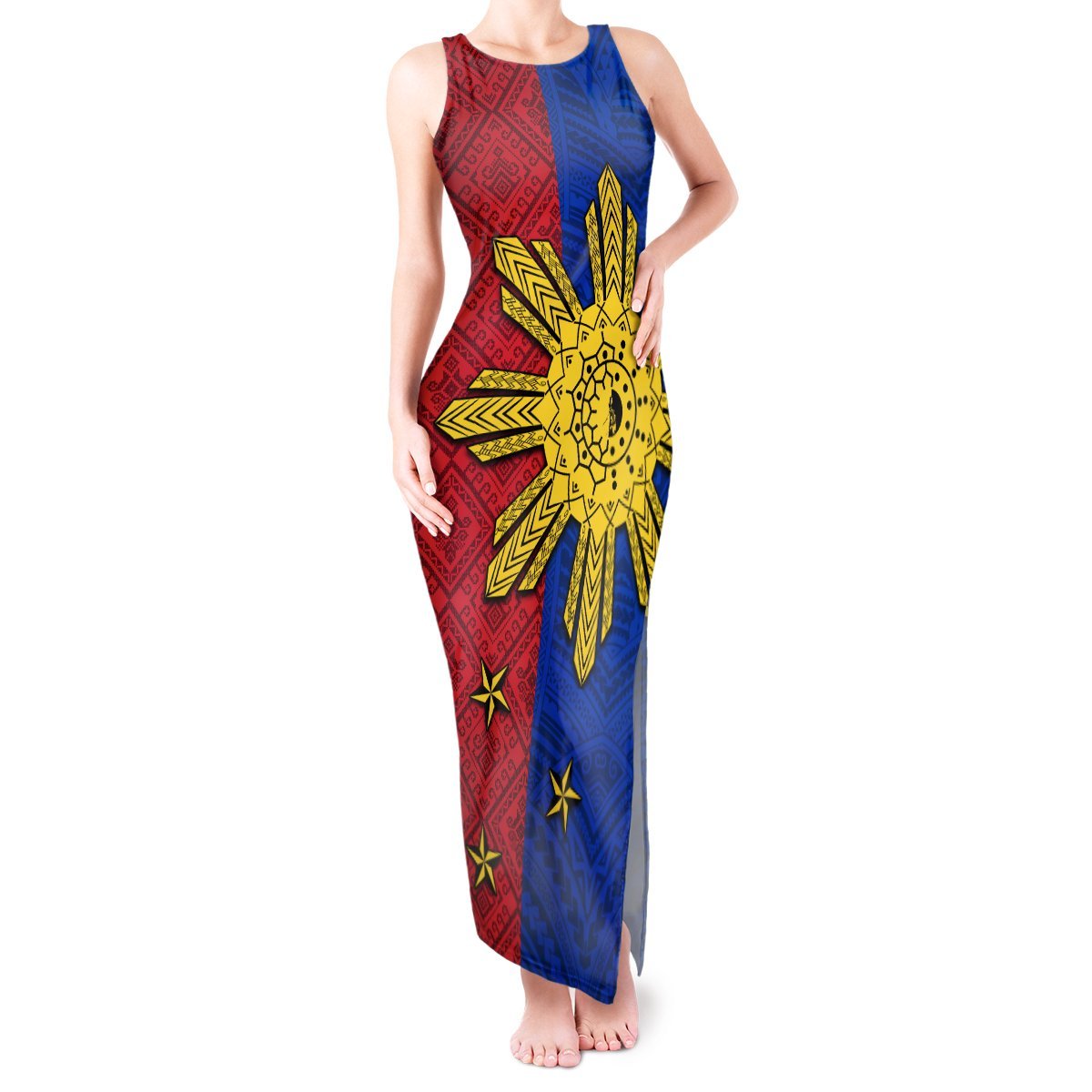Philippines Sun Batok Tattoo Tank Maxi Dress Polynesian and Yakan Pattern LT03 Women Red - Polynesian Pride