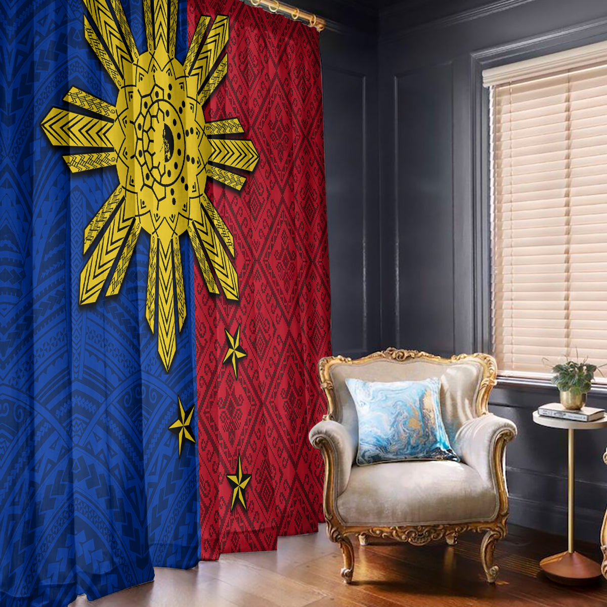 Philippines Sun Batok Tattoo Window Curtain Polynesian and Yakan Pattern LT03 - Polynesian Pride